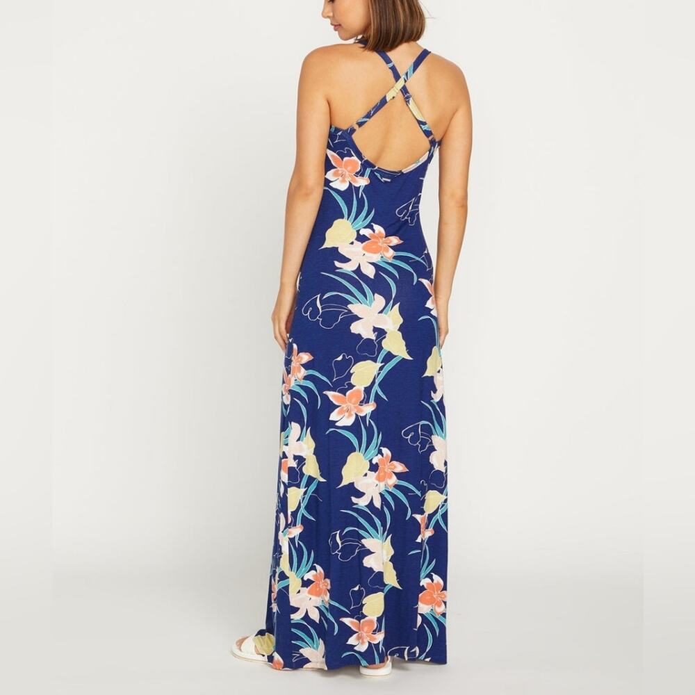 Volcom Cabananana Tropical Floral Maxi Dress Navy Racerback XL/12 - Picture 8 of 9